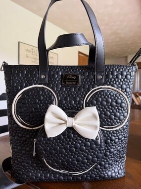 Loungefly Black Tote with White Minnie Bow Accent